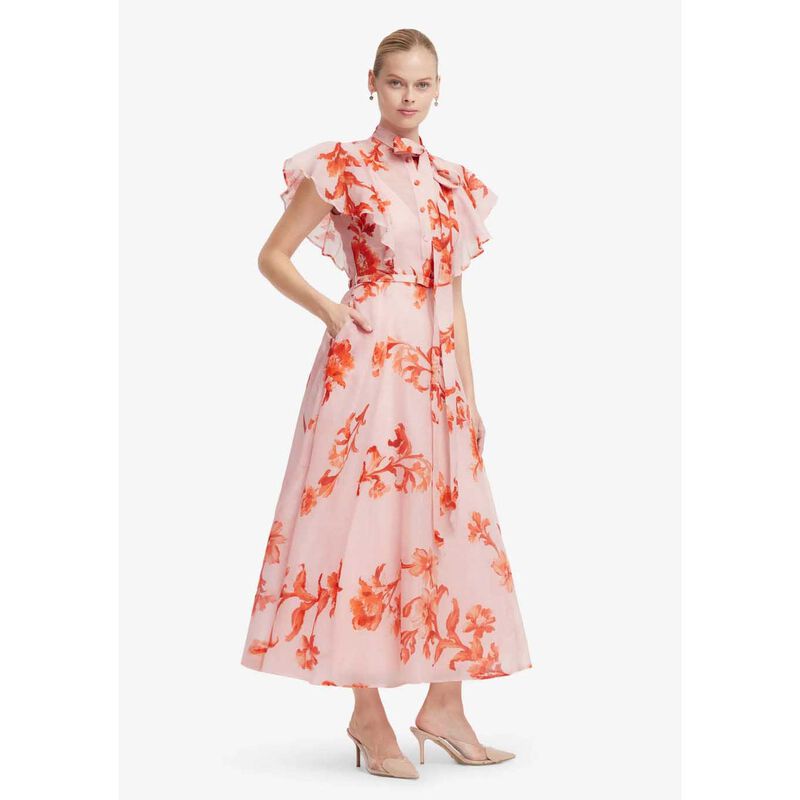 LEO LIN Elsie Flutter Sleeve Midi Dress - Magnolia Print image number 3